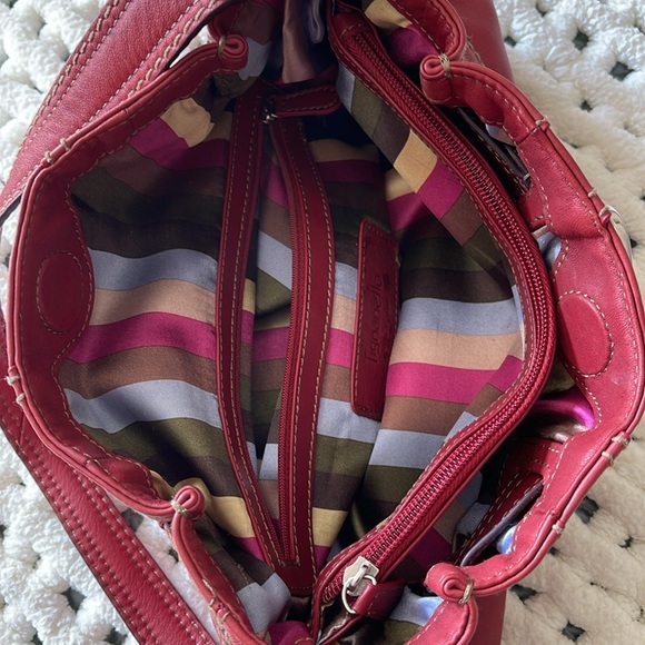 Tignanello red ,slight pebble leather, soft, shoulder bag. Very roomy. EUC - Picture 8 of 14